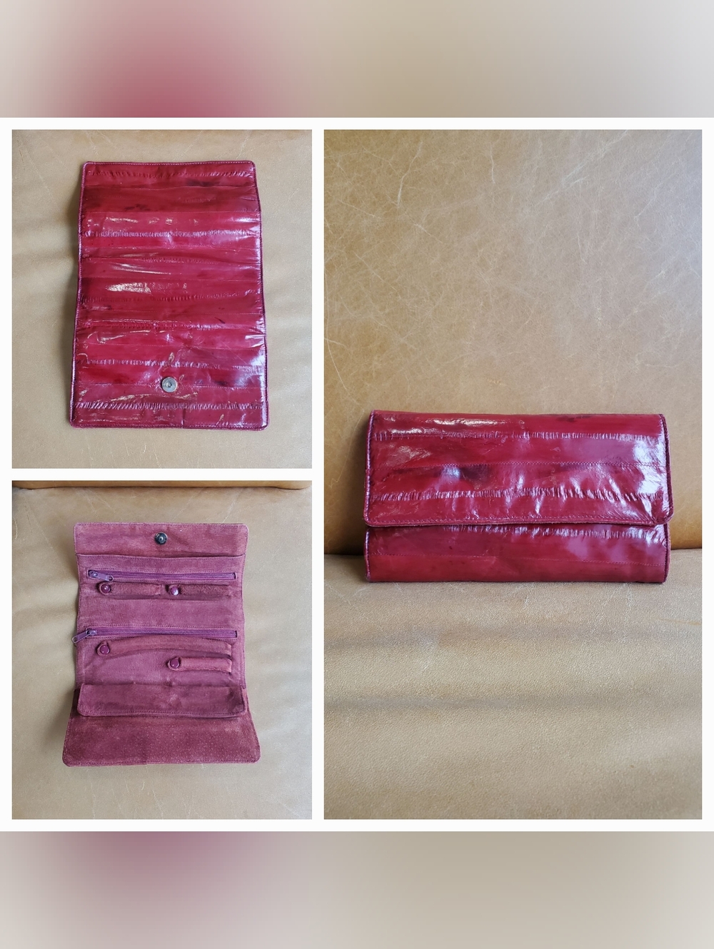 Vintage Eel Skin & Suede Jewelery Travel Case Clutch Wallet